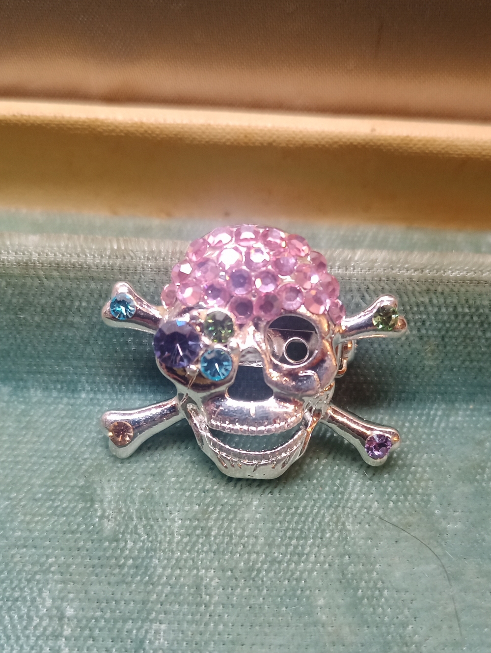 Pink Crystal Skull Brooch